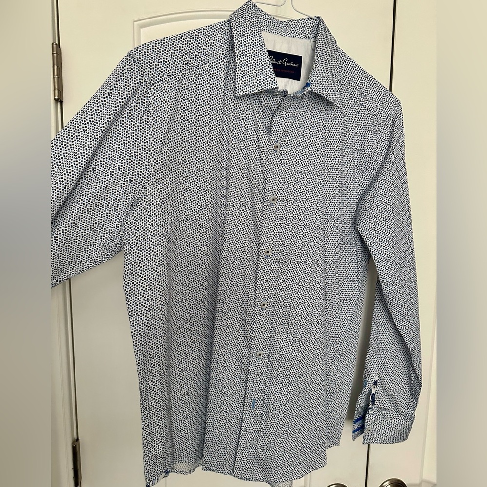 Robert Graham White and Navy Microdot Dress Shirt - Picture 1 of 14